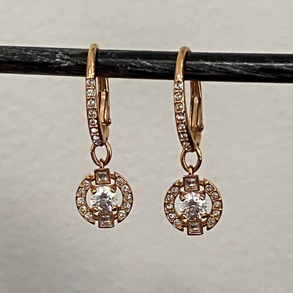 Swarovski Gold Plated Crystal Drop Lever Back Earrings - Picture 5 of 13